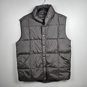 Lands’ End Men’s Down Puffer Vest M Brown Nylon Quilted Lightweight Warm Outdoor
